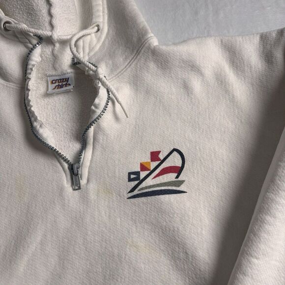 VTG Crazy‎ Shirts San Diego White Pullover 1/4 Zip Hoodie Distressed Men's M * - Picture 3 of 10
